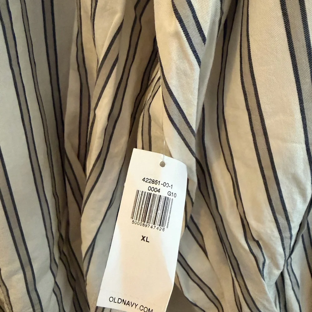 Striped White and Black Button-Up Peasant Blouse